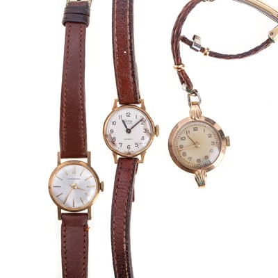 Lot 823 - FOUR GOLD CASED WRIST WATCHES