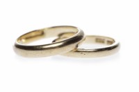 Lot 108 - TWO GOLD WEDDING BANDS one in eighteen carat...