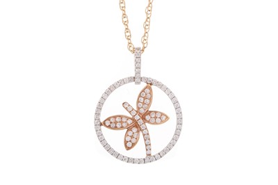 Lot 557 - EIGHTEEN CARAT GOLD BUTTERFLY DIAMOND PENDANT