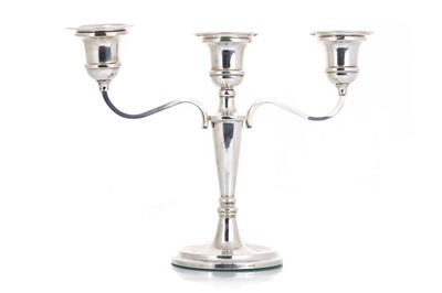 Lot 1085 - ELIZABETH II TWIN BRANCH SILVER CANDELABRUM