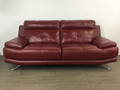 Lot 128 - CONTEMPORARY RED LEATHER SOFA