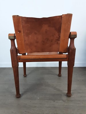 Lot 426 - MICHAEL D`SOUZA MUFTI, ITALIAN TEAK AND TAN LEATHER SAFARI CHAIR