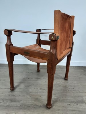 Lot 426 - MICHAEL D`SOUZA MUFTI, ITALIAN TEAK AND TAN LEATHER SAFARI CHAIR