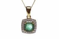 Lot 140 - EMERALD AND DIAMOND PENDANT ON CHAIN set with...