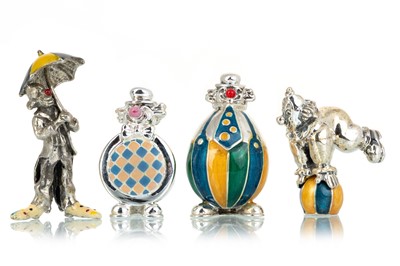 Lot 1141 - GROUP OF SILVER AND ENAMEL MINIATURE FIGURES