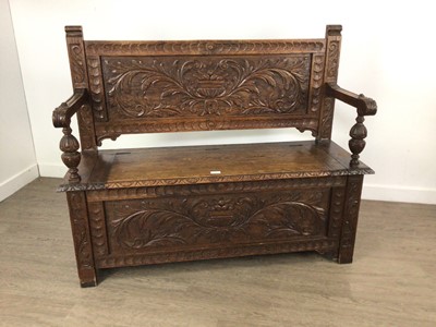 Lot 1533 - CARVED OAK HALL SETTLE