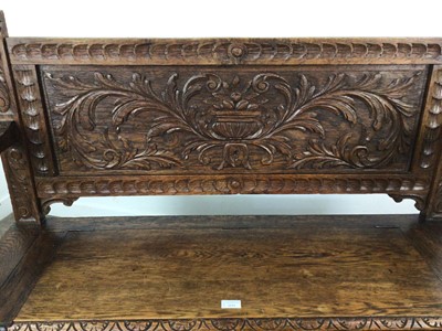 Lot 1533 - CARVED OAK HALL SETTLE
