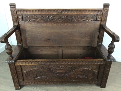 Lot 1533 - CARVED OAK HALL SETTLE
