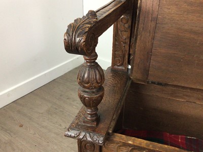 Lot 1533 - CARVED OAK HALL SETTLE