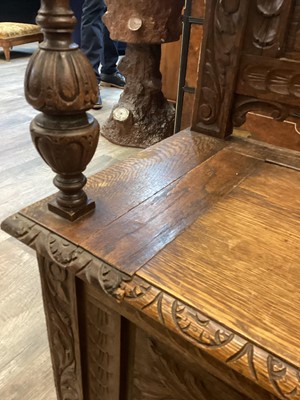 Lot 1533 - CARVED OAK HALL SETTLE