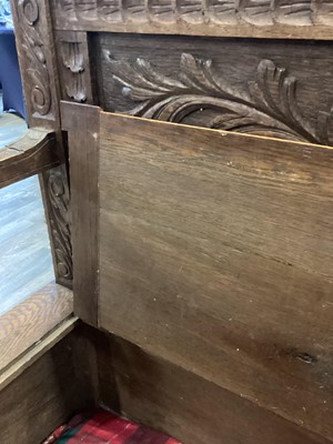 Lot 1533 - CARVED OAK HALL SETTLE