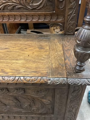 Lot 1533 - CARVED OAK HALL SETTLE