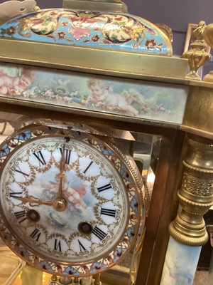 Lot 1 - FRENCH GILT METAL AND CHAMPLEVE ENAMEL MANTEL CLOCK
