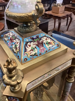 Lot 1 - FRENCH GILT METAL AND CHAMPLEVE ENAMEL MANTEL CLOCK