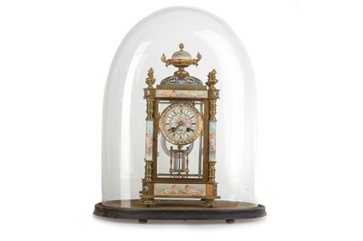 Lot 1 - FRENCH GILT METAL AND CHAMPLEVE ENAMEL MANTEL CLOCK