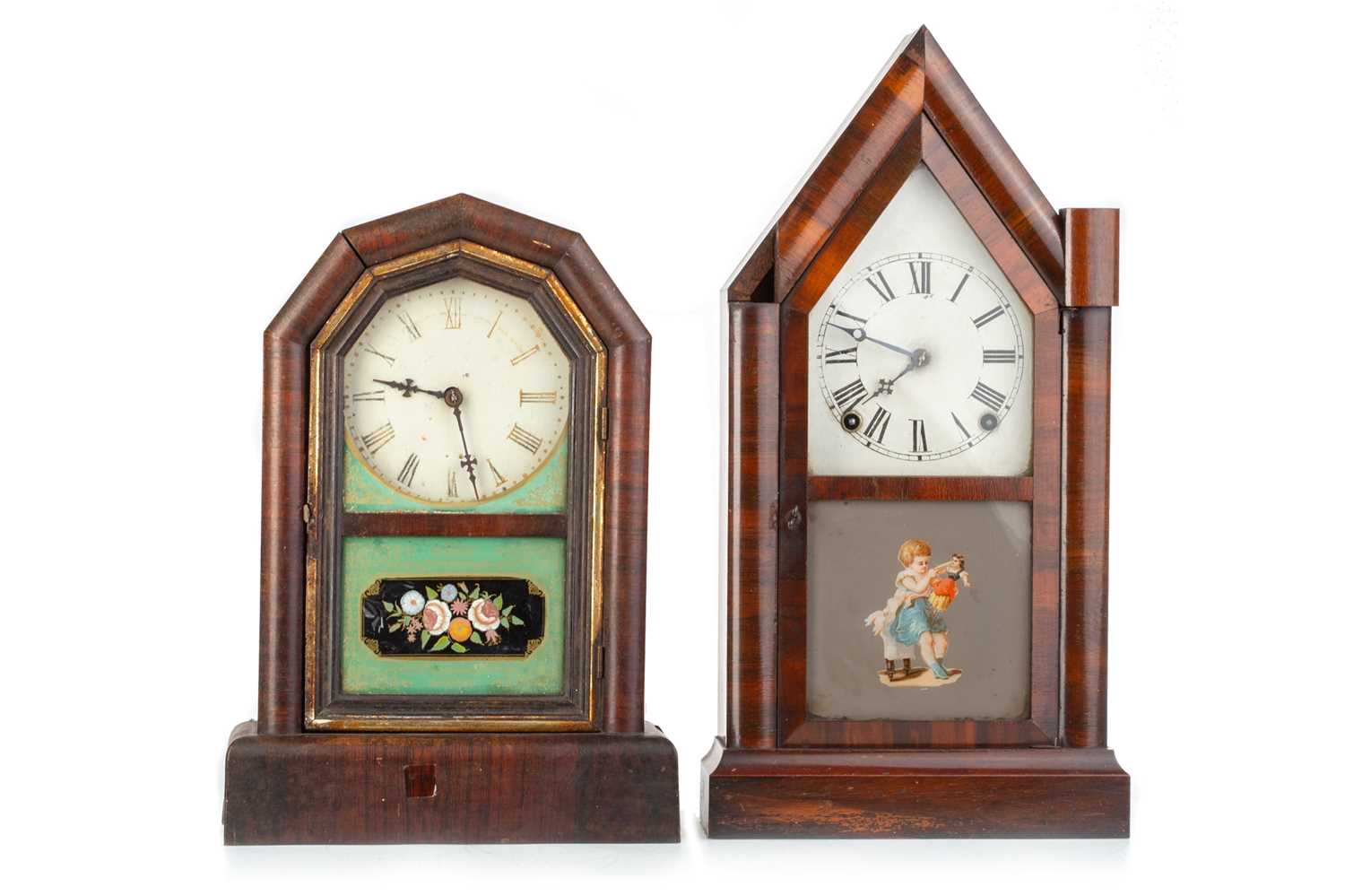 Lot 10 - WELCH AMERICAN ROSEWOOD AND MAHOGANY 8 DAY MANTEL CLOCK
