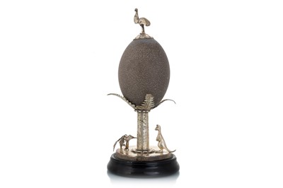 Lot 1157 - AUSTRALIAN WHITE METAL MOUNTED EMU EGG