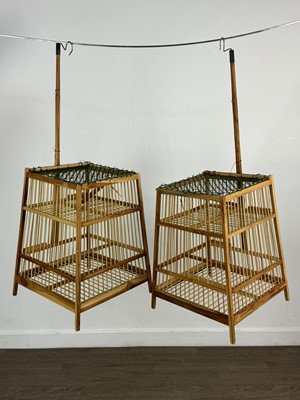 Lot 682 - PAIR OF BAMBOO BIRD CAGES