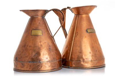 Lot 432 - GROUP OF THREE VICTORIAN COPPER FLAGONS