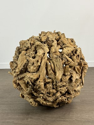 Lot 730 - NATURAL WOOD SPHERICAL SCULPTURE 