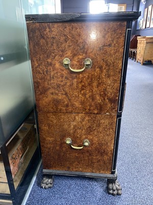 Lot 1511 - CHINA TRADE AMBOYNA CAMPHORWOOD SECRETAIRE CAMPAIGN CHEST