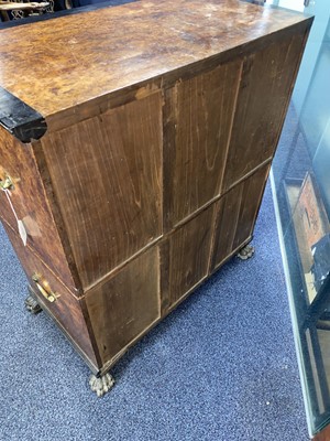 Lot 1511 - CHINA TRADE AMBOYNA CAMPHORWOOD SECRETAIRE CAMPAIGN CHEST