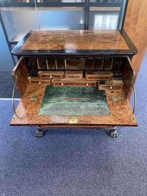 Lot 1511 - CHINA TRADE AMBOYNA CAMPHORWOOD SECRETAIRE CAMPAIGN CHEST
