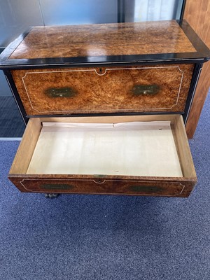 Lot 1511 - CHINA TRADE AMBOYNA CAMPHORWOOD SECRETAIRE CAMPAIGN CHEST