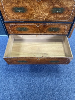 Lot 1511 - CHINA TRADE AMBOYNA CAMPHORWOOD SECRETAIRE CAMPAIGN CHEST