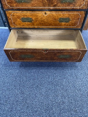 Lot 1511 - CHINA TRADE AMBOYNA CAMPHORWOOD SECRETAIRE CAMPAIGN CHEST