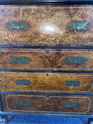 Lot 1511 - CHINA TRADE AMBOYNA CAMPHORWOOD SECRETAIRE CAMPAIGN CHEST