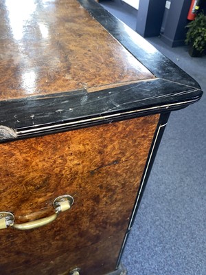 Lot 1511 - CHINA TRADE AMBOYNA CAMPHORWOOD SECRETAIRE CAMPAIGN CHEST