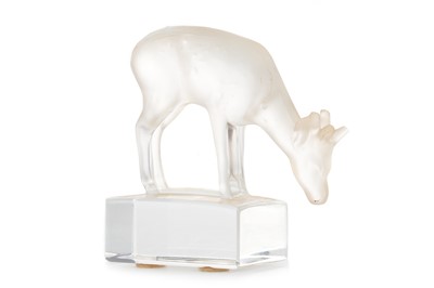 Lot 292 - LALIQUE FRANCE, FROSTED GLASS MODEL OF A FAWN