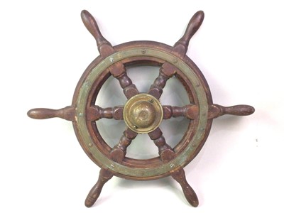 Lot 307 - OAK AND BRASS SHIP'S WHEEL