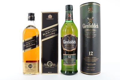 Lot 99 - GLENFIDDICH 12 YEAR OLD AND JOHNNIE WALKER 12 YEAR OLD BLACK LABEL 1980S 75CL