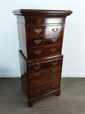 Lot 386 - REPRODUCTION MAHOGANY CHEST ON CHEST