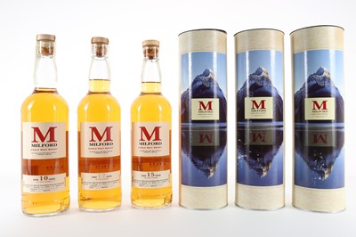 Lot 129 - MILFORD (WILLOWBANK) 1988 15 YEAR OLD, 1990 12 YEAR OLD 75CL AND 1993 10 YEAR OLD