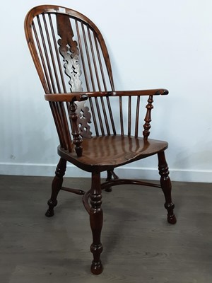 Lot 1250 - YEW AND ELM HIGH BACK WINDSOR ELBOW CHAIR