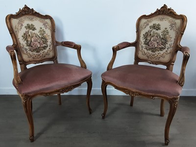 Lot 518 - PAIR OF FRENCH STYLE ARMCHAIRS