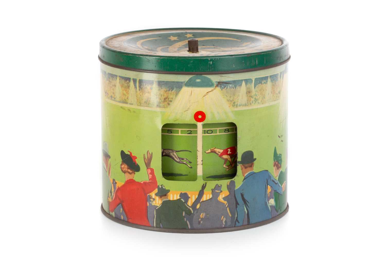 Lot 71 - SPINNING GREYHOUND RACE OR 'THE WINNER' BISCUIT TIN