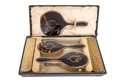 Lot 1202 - GEORGE V  SILVER AND SIMULATED TORTOISESHELL DRESSING TABLE SET