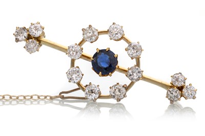 Lot 408 - SAPPHIRE AND DIAMOND BROOCH