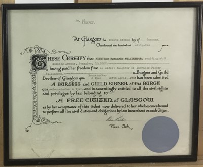 Lot 50 - FREEMAN OF THE CITY OF GLASGOW AND FURTHER RELATED CERTIFICATES