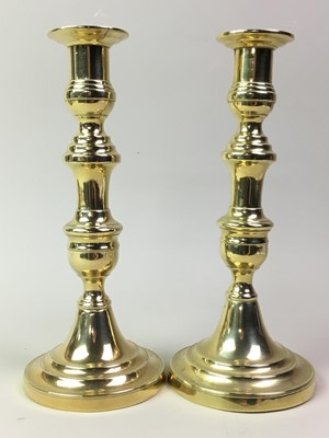 Lot 179 - PAIR OF BRASS TABLE CANDLESTICKS