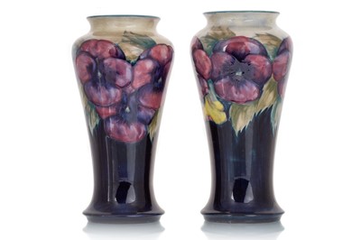 Lot 451 - PAIR OF MOORCROFT 'PANSY' PATTERN VASES