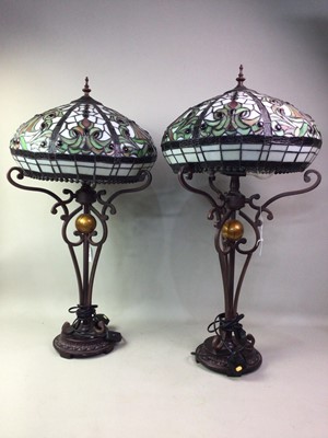 Lot 450 - PAIR OF TIFFANY STYLE LAMPS