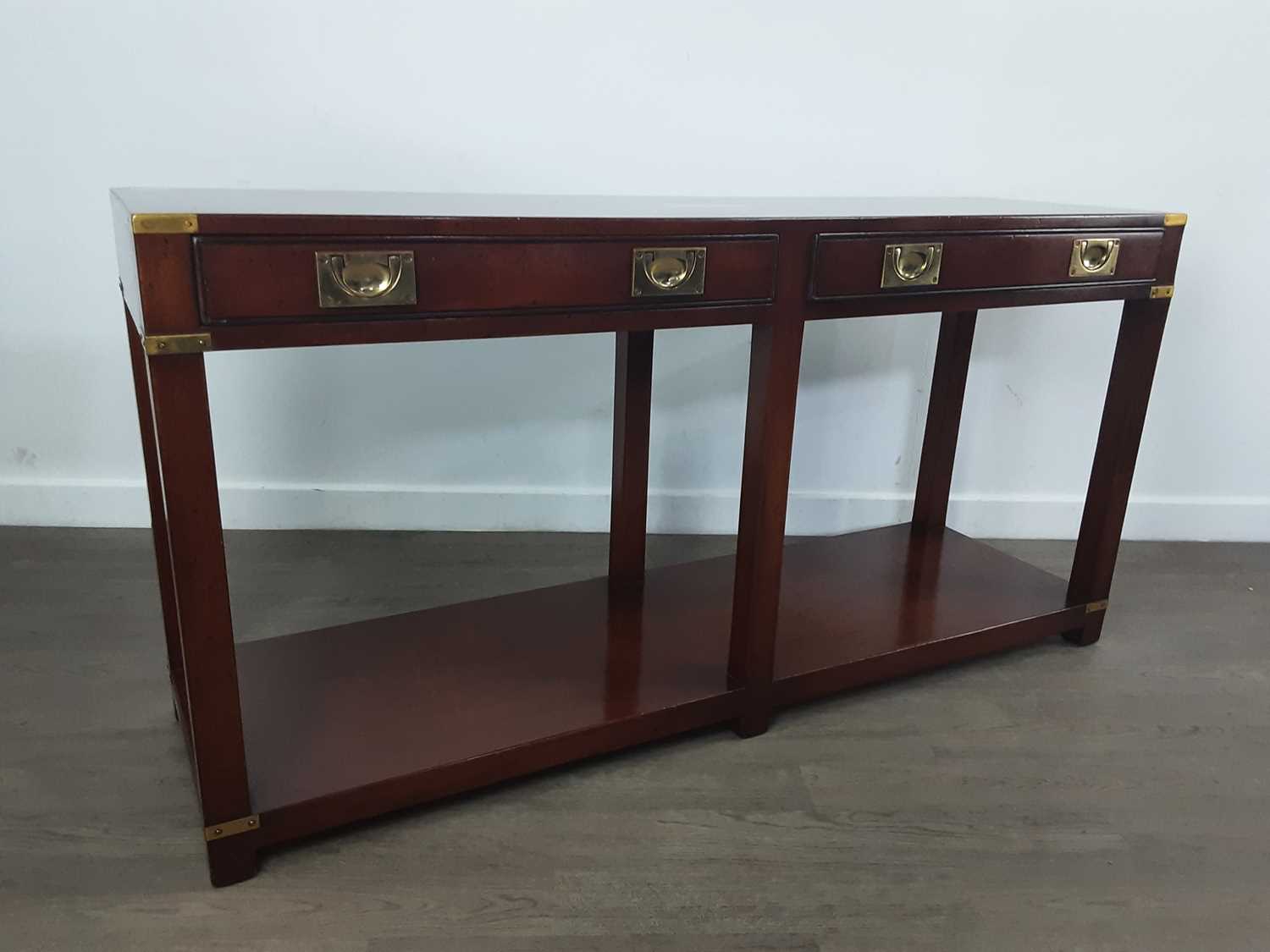 Lot 5 - WALNUT CAMPAIGN STYLE CONSOLE TABLE,