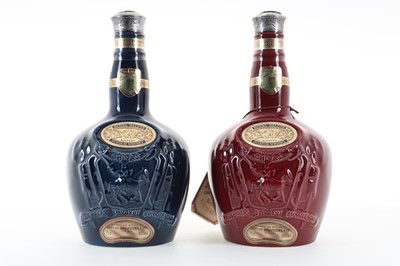 Lot 138 - 2 CHIVAS ROYAL SALUTE 21 YEAR OLD 75CL DECANTERS - RUBY AND SAPPHIRE