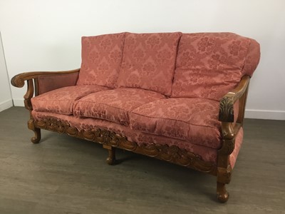 Lot 200 - CARVED MAHOGANY SETTEE AND A PAIR OF ARMCHAIRS