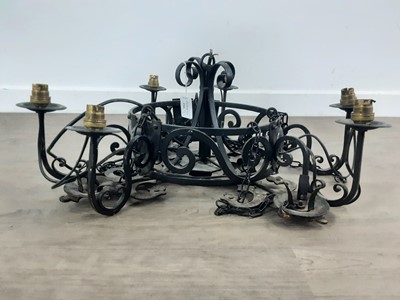 Lot 216 - MID CENTURY WROUGHT IRON CHANDELIER